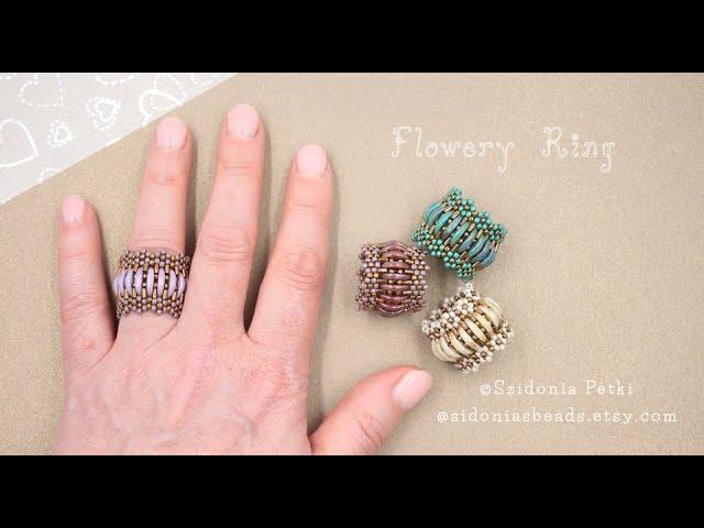 Beaded Flowery Ring Tutorial - Crescent and seed beads beading tutorial - Sidonia's Beaded Jewelry