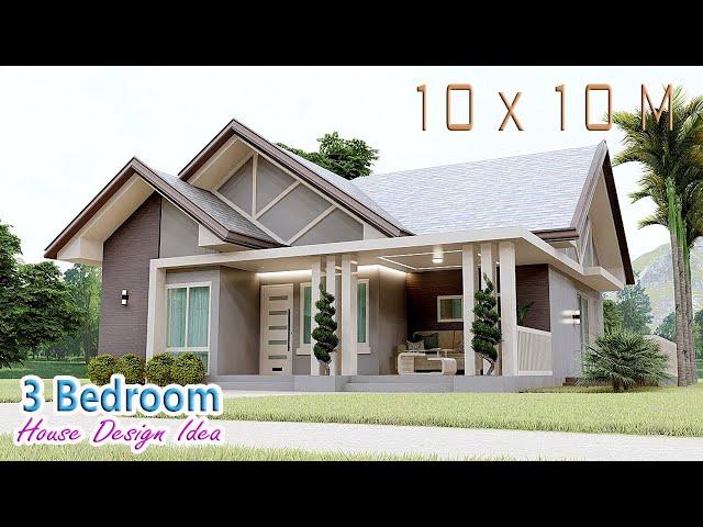 10 x 10 METERS | HOUSE DESIGN IDEA WITH 3 BEDROOM | 3D FLOOR PLAN