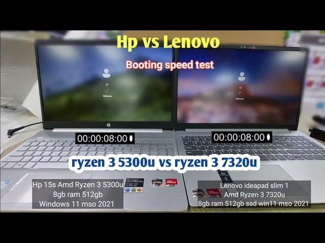 Booting Speed test | Hp vs lenovo | which is better | ryzen 3 5300u vs ryzen 3 7320u | amd vs intel