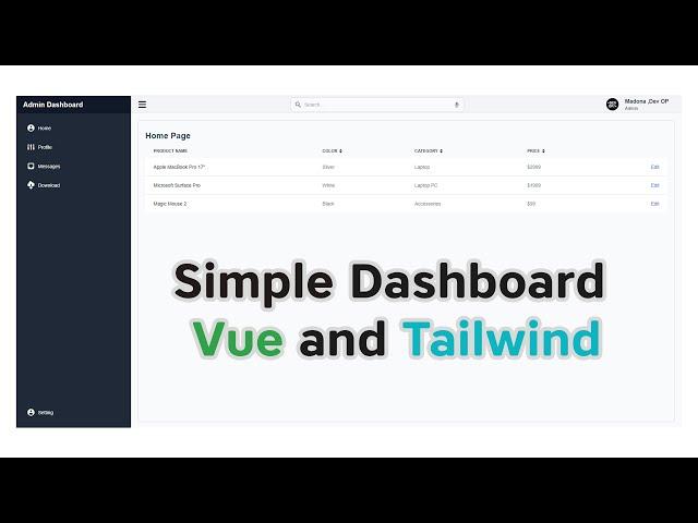 Simple Dashboard in Vue and Tailwind