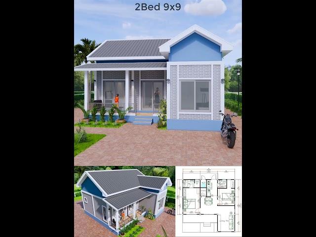 Best House Plans 9x9 Meters House Design 30x30 Feet 2 Beds 2 Bath Gable Roof #houseplans #homedesign