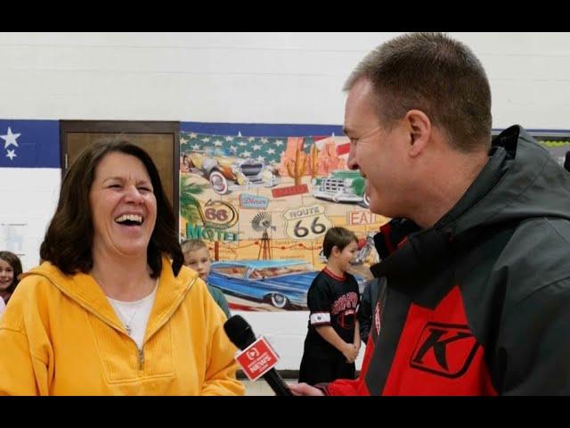 Beloved school secretary is surprised in the lunch room for Feel Good Friday