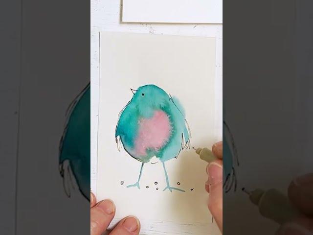 How to Paint a Bird in a Minute Part 1 - Realtime Watercolor Demo #paintabirdaday #realtime #shorts