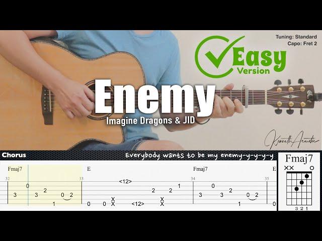 Enemy (Easy Version) - Imagine Dragons & JID | Fingerstyle Guitar | TAB + Chords + Lyrics