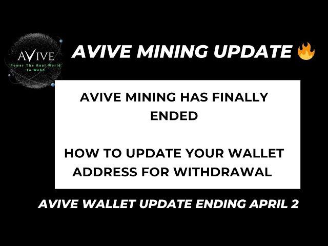 AVIVE MINING UPDATE : HOW TO UPDATE YOUR WALLET ADDRESS FOR WITHDRAWAL ON AVIVE