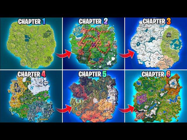 Evolution of Fortnite Map (Chapter 1 Season 1 - Chapter 6 Season 1)