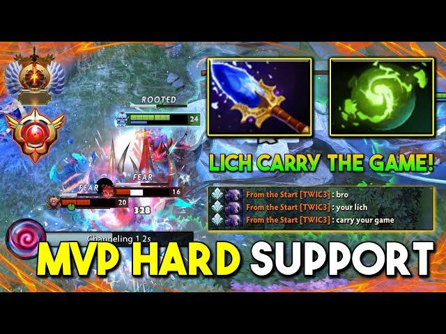 MVP HARD SUPPORT Lich Aghs Scepter + Refresher Orb Build 100% Carry The Game 7.35d DotA 2