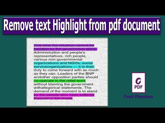 How to remove Text Highlight from pdf document in Foxit PhantomPDF