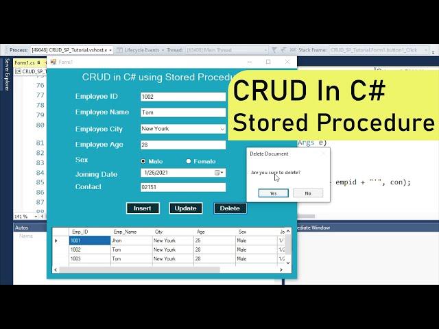 CRUD Operation in C# With SQL Stored Procedure Step by Step | Insert Update Delete Search in C#