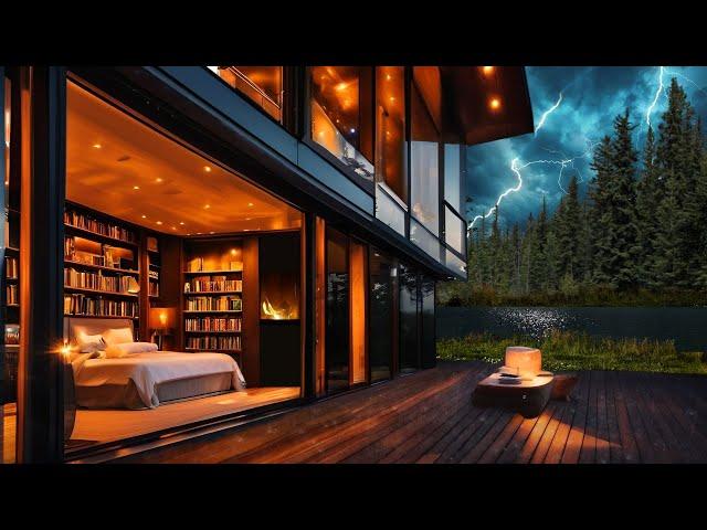 rain and thunder sounds in a cozy cabin in the forest for sleeping, studying and relaxing