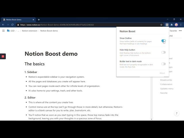 Notion Boost browser extension demo