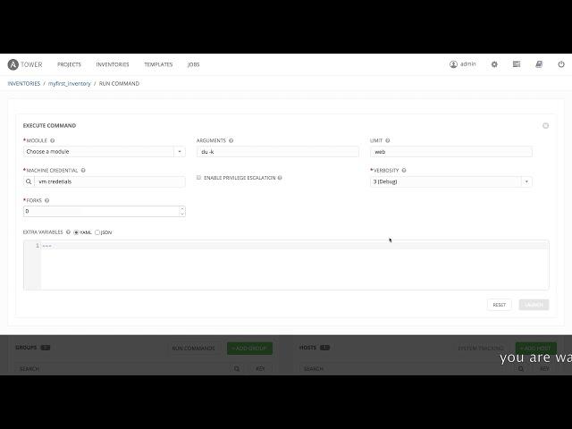 ansible tower running adhoc command