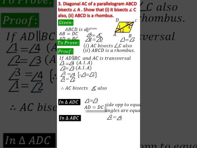 #diagonalacofaparallelogramabcdbisects∠ashow thatit bisects∠calso