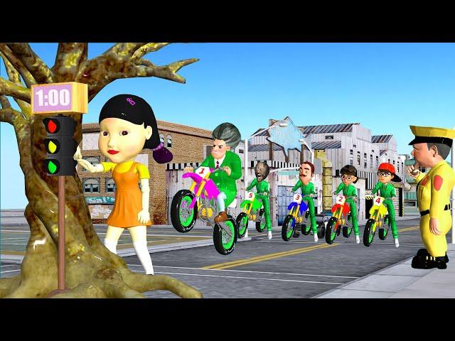 Scary Teacher 3D vs Squid Game Who Will Win? Motorcycle Racing Challenge in Squid Game Season 2