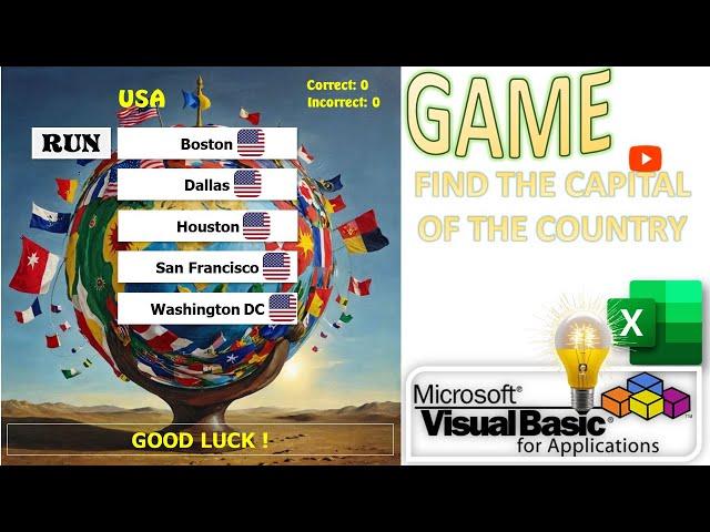 Create a Game Using Excel VBA - Find The Capital of The Country