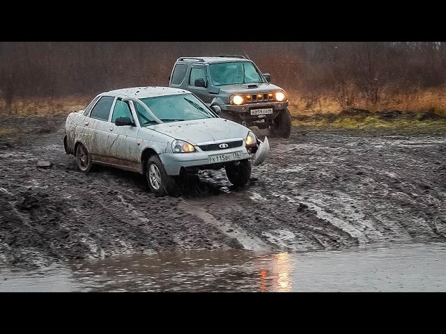 PRIORA HUMILIATES SUVS. DRIVE OVER THE PUDDLE AND TAKE THE SAFE! KING OF THE DITCH!