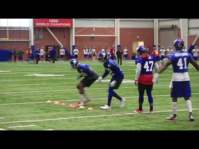 Giants defensive backs work during OTAs