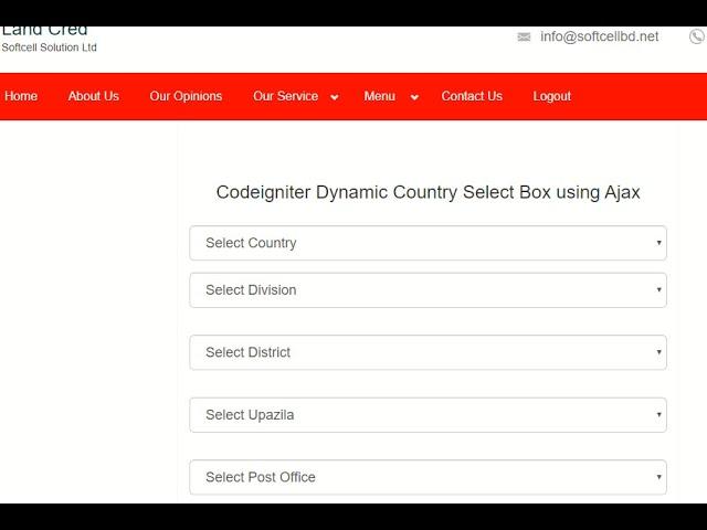 Codeigniter Dynamic Dependent Country Select Box using Ajax & PHP