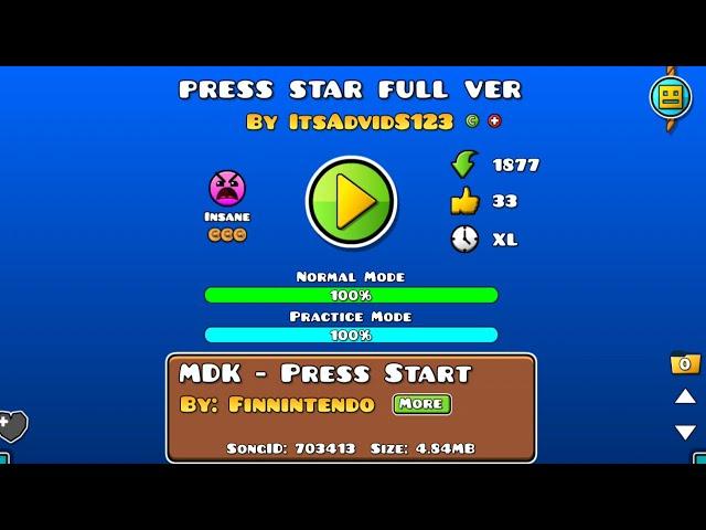 "Press Start Full Ver" / By: ItsAdvidS123 / Geometry Dash