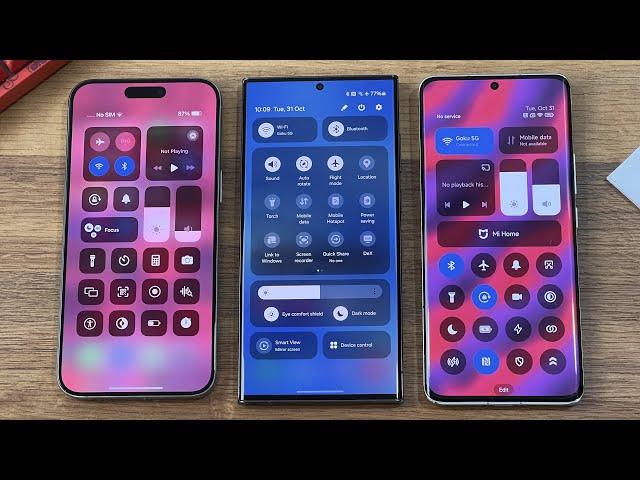 Samsung OneUI 6.0 vs Xiaomi HyperOS vs Apple iOS 17 - Control Centre