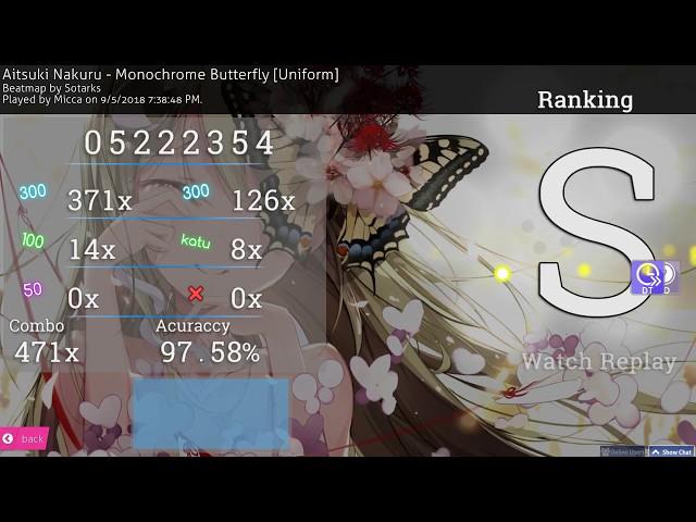 osu! | Micca | Aitsuki Nakuru - Monochrome Butterfly [Uniform] +HD,DT 97.58% FC 707pp #2