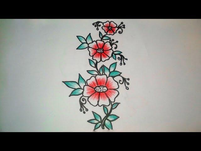 How to draw a flower designs || simple flower designs drawing with color pencil .