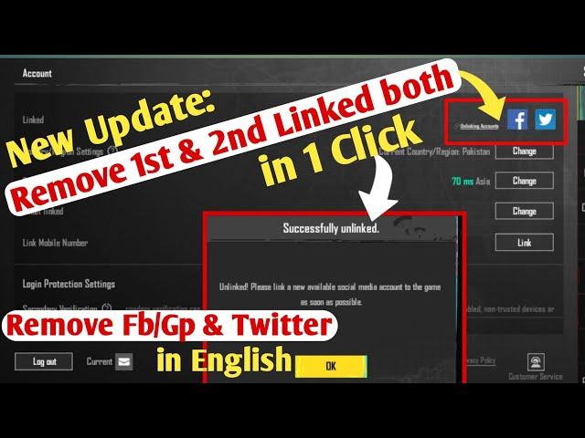 How to Remove Facebook, Gp and Twitter from Pubg Account | Remove 1st & 2nd Linked with 1 Click