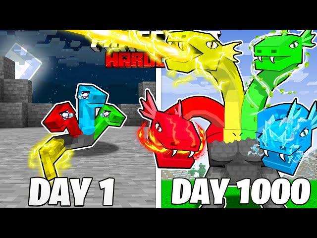 1000 Days As An ELEMENTAL HYDRA in HARDCORE Minecraft! (Full Story)