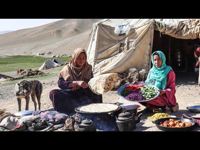 Organic Mountain Village Life in Afghanistan |Shepherd Mother Cooking Village Style Burger in Nature