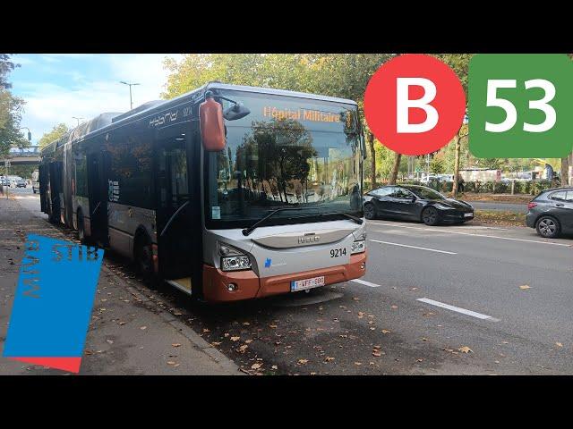 (Bus Stib) Voyage complet ligne 53 Hôpital Militaire à Westland Shopping Urbanway 18 Hybrid n°9214.