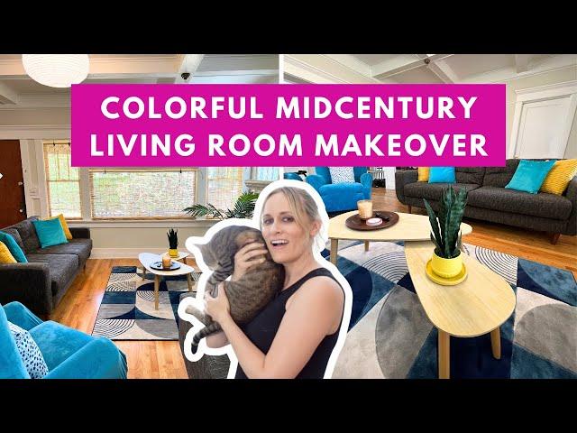 Colorful Midcentury-Inspired Renter-Friendly Living Room Makeover w/ Thrifted Finds ft. Josh Edelman