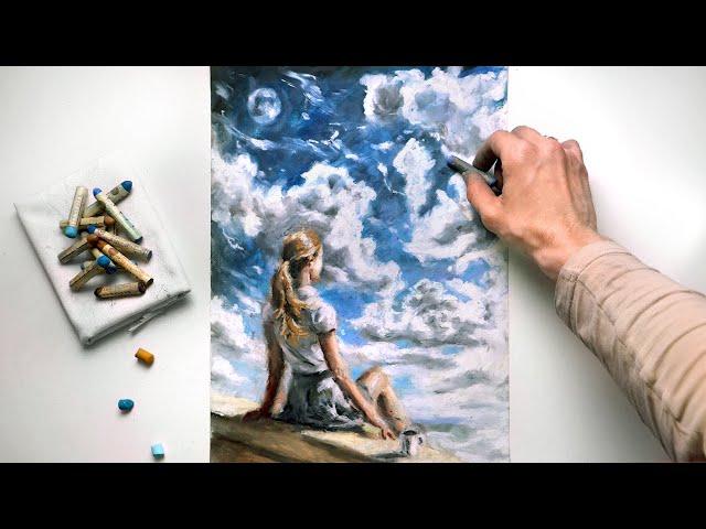 ASMR Drawing Clouds with Pastels (No Talking)