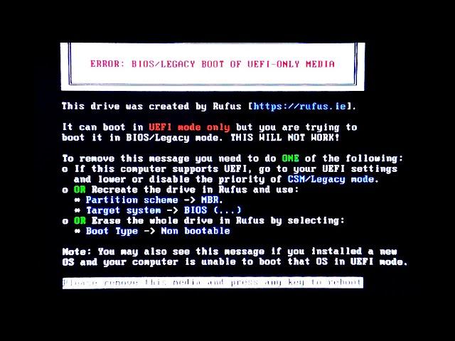 Error :Bios/ Legacy Boot of UEFI Only Media  This drive was created by Rufus - How To Fix ERROR BIOS