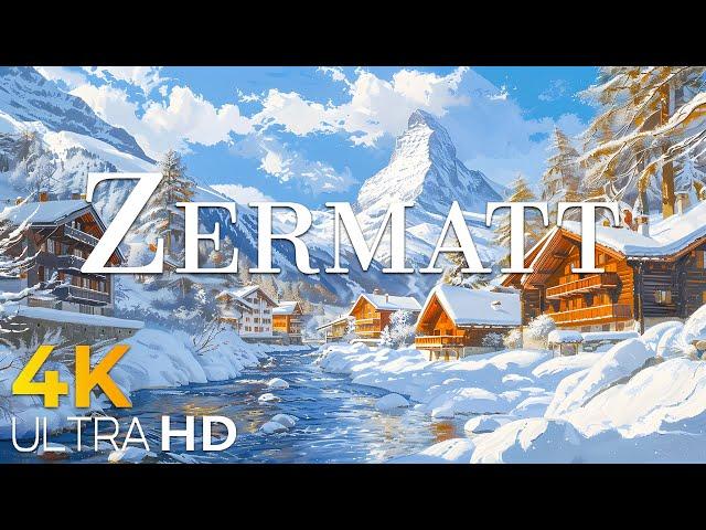 Zermatt 4K-Enchanting Winter Wonderland • Stunning Footage, Scenic Relaxation with Calming Music