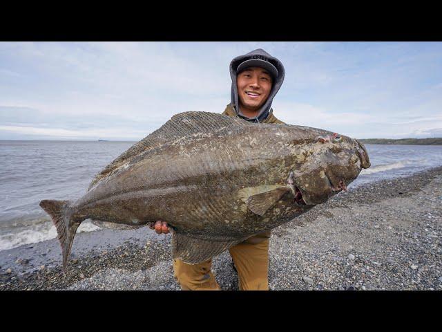 Alaska Shore Fishing For GIANT Halibut! (CATCH CLEAN COOK)