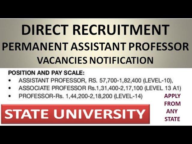 Direct Recruitment of Permanent Assistant Professor Vacancies in State University | Only PG/UGC NET