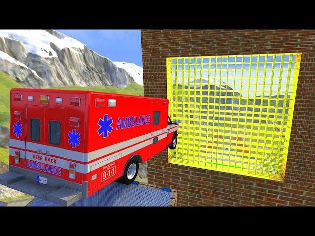 Crazy Vehicle High Speed Jump Through Yellow Laser Wall In Green Slime Pool - BeamNG drive divides