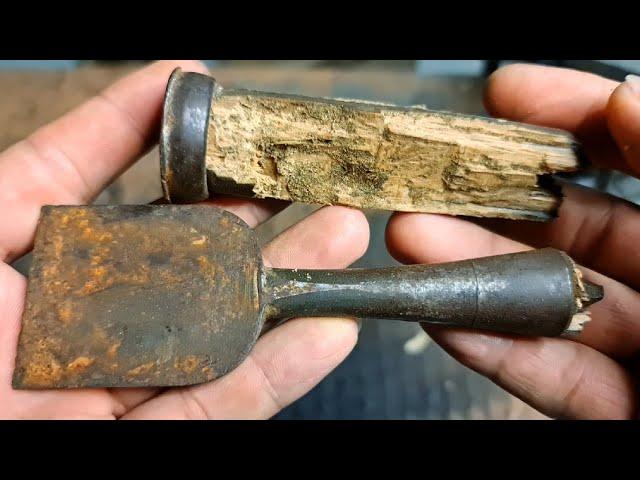 Restoration of old vintage chisels with rusted and broken handles