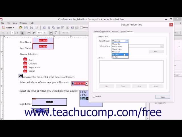 Actions Properties of Form Fields - Adobe Acrobat XI Training Tutorial Course