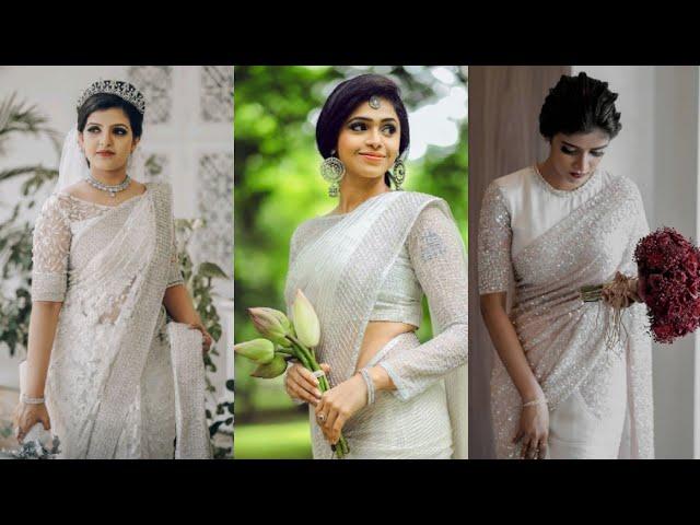 Christian bridal sarees | White colour wedding sarees | Net and stone work sarees