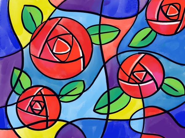 Flower Cubism art | How to draw flowers in cubism style