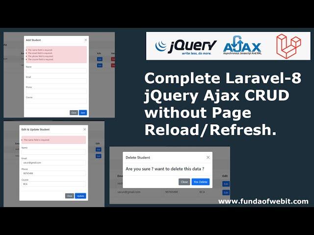 Laravel 8 jQuery Ajax CRUD without Page Reload/Refresh with Form Validation in Laravel 8