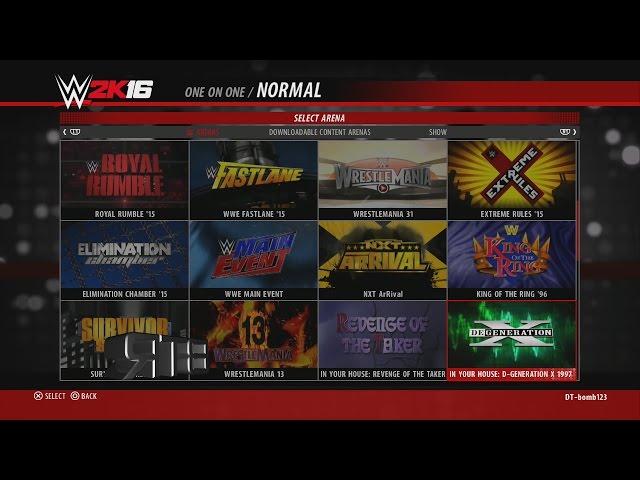 WWE 2K16 Arena Selection Screen Including All DLC Arenas