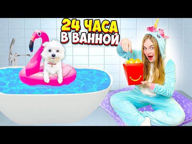 24 ЧАСА В ВАННОЙ С СОБАКОЙ | КУПАЕМСЯ В ЦВЕТНОЙ ВОДЕ С ПЕНОЙ