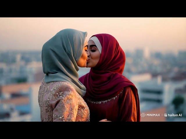 Lesbian Hijab Girls Sharing Beautiful Kissing Moments 