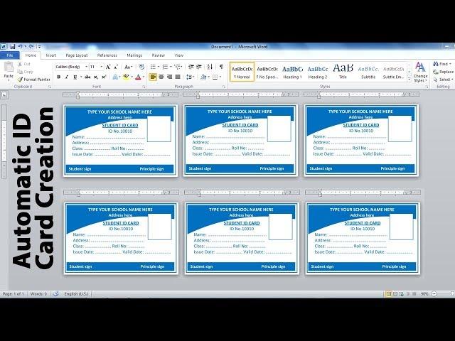 Just 1 Click make Automatic Id Card Creation in Microsoft office Word