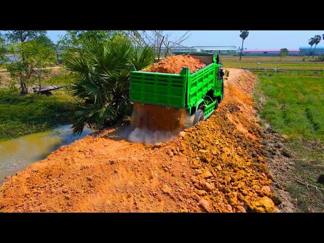 New Project Making Road ,Bulldozer Komat'Su D20P push Soil ,5 Ton Truck Delivery Soil unloading