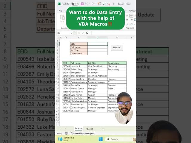 VBA Macros Data Entry in Excel‼️Amazing Feature #exceltutorial #exceltips #excel #shorts