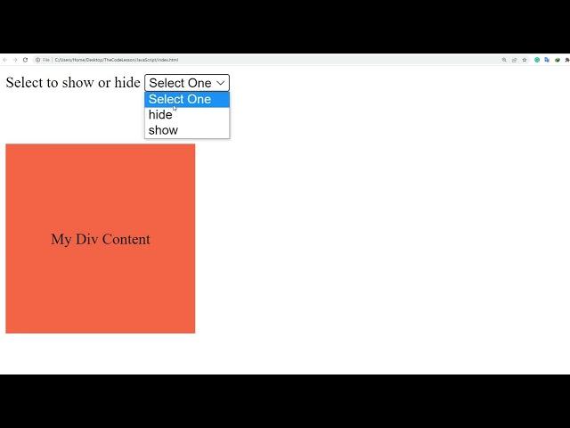 Hide or Show a div using HTML Select Tag & JS