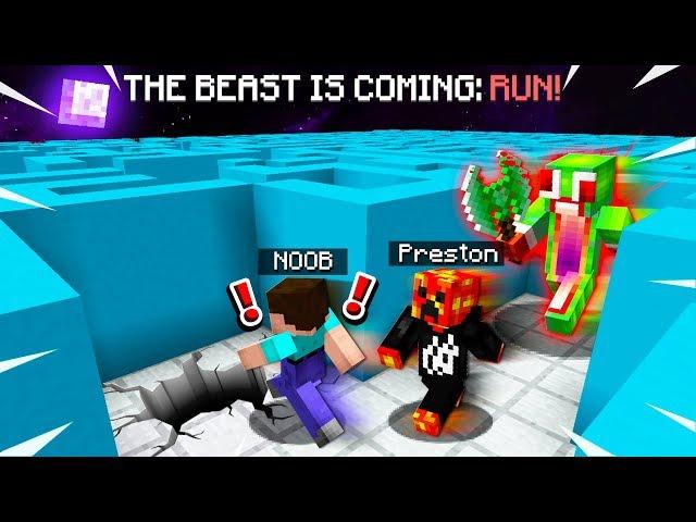 MINECRAFT RUN FROM THE BEAST MAZE ESCAPE vs Unspeakable! (MCPE Maze Run)